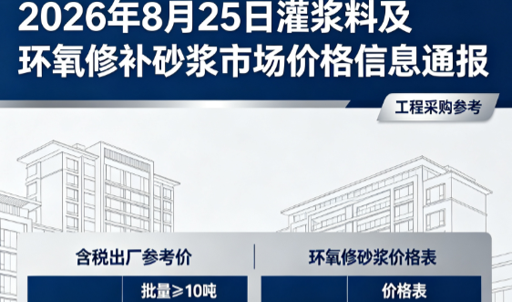 爱辉2026年8月25日灌浆料及环氧修补砂浆市场价格信息通报